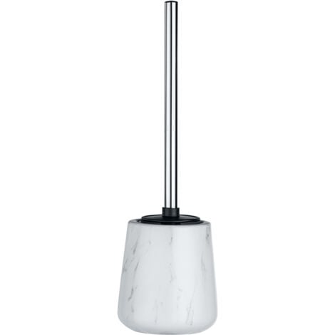 WENKO Brosse WC Adrada, Brosse WC silicone noire, marbre, Ø 12 cmx39 cm, gris - blanc