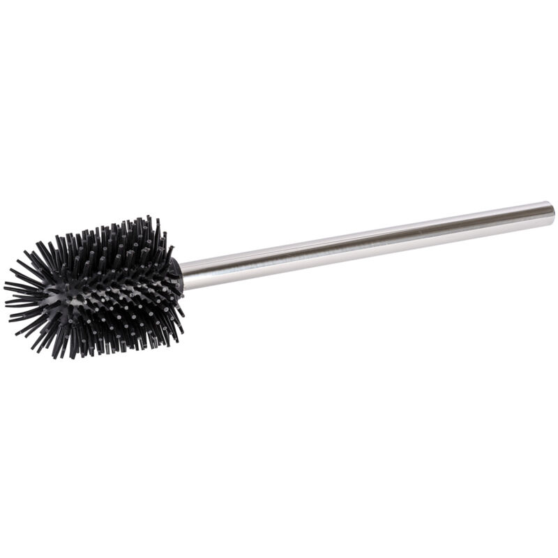 Brosse wc silicone de rechange, tête brosse wc noire avec manche acier inox, silicone, ø 8,5x35 cm, noir - chromé - Wenko