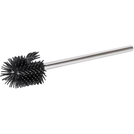 WENKO Brosse WC silicone double de rechange, Brosse WC noire avec manche en acier inox, Ø 7,5x35 cm, Noir - Brillant