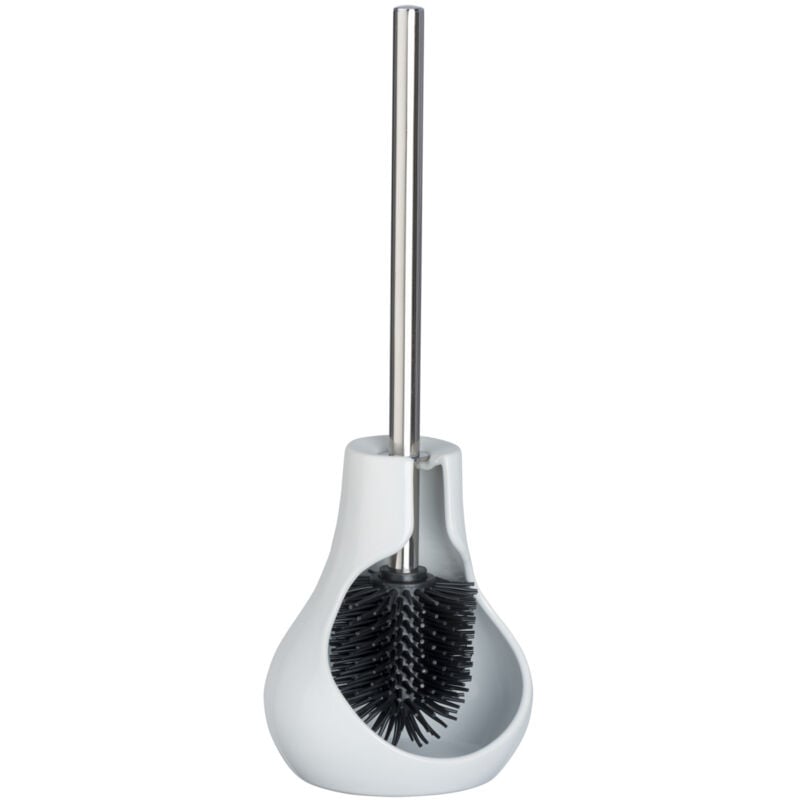 Wenko - Brosse wc Neo Drop, Design goutte Manche acier inox, Tête de brosse silicone remplaçable 7,5cm, Céramique et acier inox, 17x40x13,5cm, Blanc