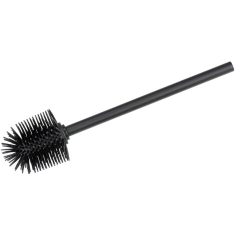 Wenko – Brosse WC silicone noire – Manche en acier inoxydable – Tête antiadhésive Ø 8 cm – Nettoyage hygiénique et efficace