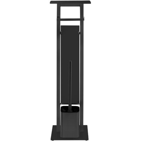 Wenko – Brosse WC sur pied inox noir – Support papier toilette avec étagère en verre de sécurité – Dimensions 21 x 70,5 x 18 cm - INOX 4 EN