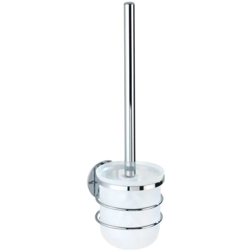 WENKO Brosse WC suspendue, Brosse WC murale Turbo-Loc® fixation sans perçage, Acier Inox - Plastique, 10x37x12,5 cm, Brillant - Satiné