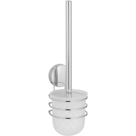 WENKO Brosse WC Suspendue murale Osimo, solution sans perçage Static Loc Plus, Acier - Plastique, 10x37x11 cm, chromé