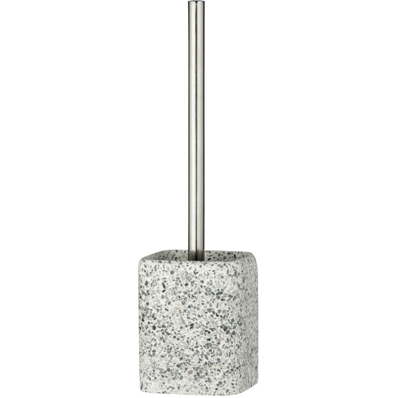 Wenko - Brosse wc Terrazzo, Brosse wc noire, Polyrésine, 10x37x10 cm, Gris