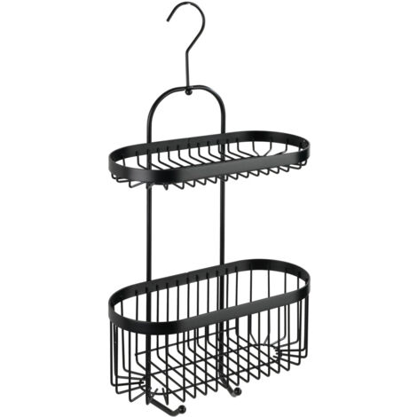 Wenko – Caddy de douche noir 2 étagères métal – Support de douche avec protection contre la rouille – Dimensions 26,5 x 47 x 12,5 cm