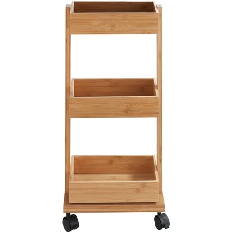 WENKO Carrello da bagno con ruote Tortona, Scaffale in bambù da bagno a terra, 3 ripiani per riporre, Bambù, 18x71,5x31 cm, Marrone