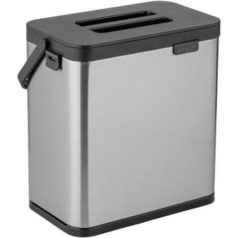 Wenko Cestino rifiuti MOD. Colin 3L Flessibile con Maniglia appendibile Acciaio Inox antimpronta e Base Antiscivolo 20,5x21x12,5 cm Argento Nero Opaco