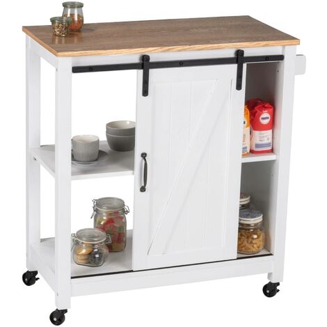 Wenko – Chariot de service en bois de pin et MDF – Dimensions 80x88,5x40 cm – Étagères spacieuses – Roues avec freins pour mobilité