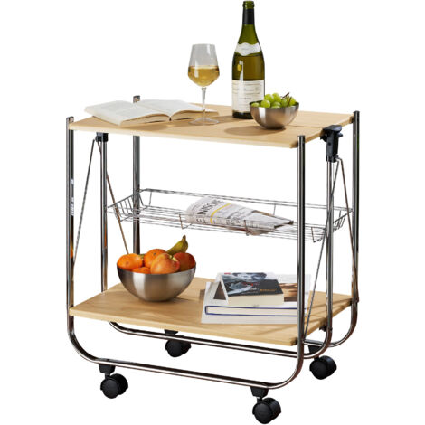 Wenko – Chariot de service pliant en bois d'érable – Dimensions 68x70x40,6 cm – Capacité 40 kg – Tablettes 60x40 cm pour cuisine et terrasse