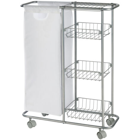 Wenko – Chariot multifonction étagère de cuisine 20x58x80 cm – Métal peint – Sac amovible polyester – 4 roulettes pour espaces restreints