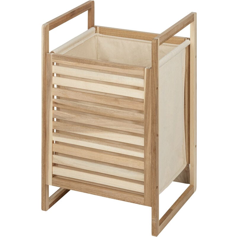 Wenko - Panier à linge en bois avec sac de matériel acina, 56 litres