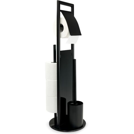 Wenko – Combiné WC Ravina 3en1 acier inox noir – Brosse WC et dérouleur papier toilette – Range jusqu'à 3 rouleaux – Verre trempé 20x70 cm