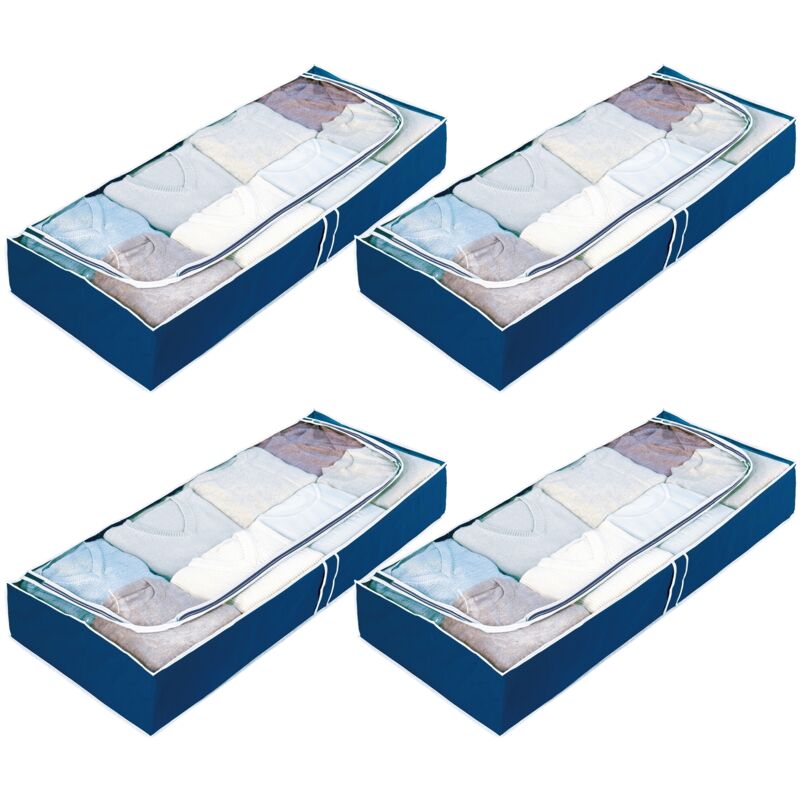 Image of Contenitore per letto per la conservazione di vestiti, piumoni, custodia morbida, blu, 105x15x45 cm, Set di 4 - Wenko