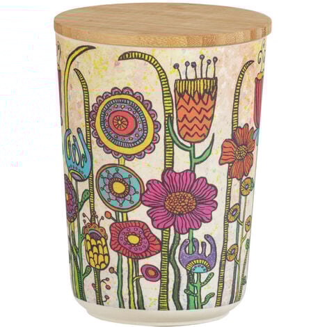 WENKO Contenitore PLA Flowers da 0,7 L, con coperchio in bambù e anello in silicone per conservazione ermetica, Multicolore, Plastica - PLA multicolore, Bambù marrone, Silicone trasparente