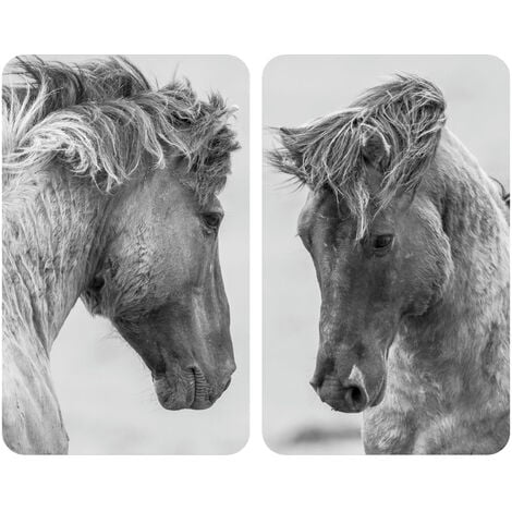 WENKO Copertura per piano cottura Cavalli Selvaggi, set di 2 coperture in vetro per piano cottura, Vetro temperato, 30x52 cm, grigio