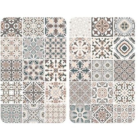 Wenko Coprifornelli Universali Piastrellato - Set di 2 Coprifornelli per Tutti i Tipi di Fornelli, Vetro Temperato, 3030 x 1.8-5.5 x 5252 cm, Multicolore