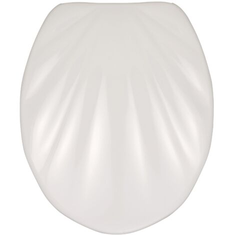 WENKO Copriwater con freno di caduta Premium Conchiglia bianco, copriwater sganciabile con fissaggio in acciaio inox, Fix-Clip, Duroplast, 38 x 46 cm, Bianco