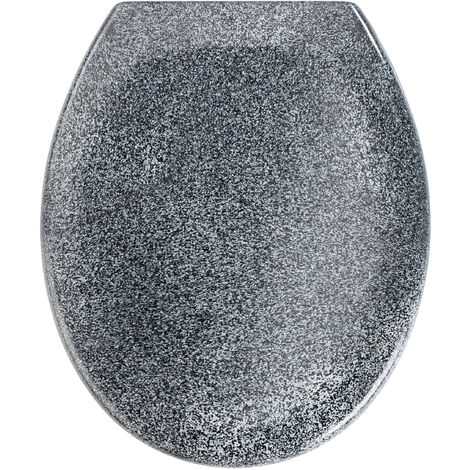 WENKO Copriwater con freno di caduta Premium Ottana Granito, copriwater sganciabile con fissaggio in acciaio inox, Fix-Clip, Duroplast, 37.5 x 44.5 cm, Granito