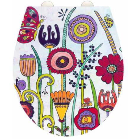 WENKO Copriwater con freno di caduta Rollin'Art, Copriwater full bloom, superficie in rilievo, fissaggio in acciaio inossidabile, in Duroplast antibatterico, 38 x 44,5 cm.