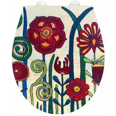 WENKO Copriwater con freno di caduta Rollin'Art, Copriwater red blossom, superficie in rilievo, fissaggio in acciaio inossidabile, in Duroplast antibatterico, 38 x 44,5 cm.