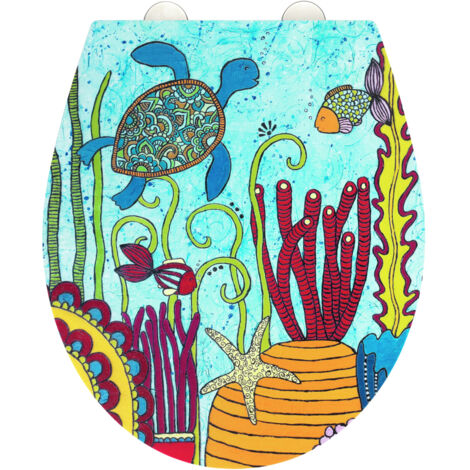 WENKO Copriwater con freno di caduta Rollin'Art, Copriwater sotto l'acqua, superficie in rilievo, fissaggio in acciaio inossidabile, in Duroplast antibatterico, 38 x 44,5 cm.