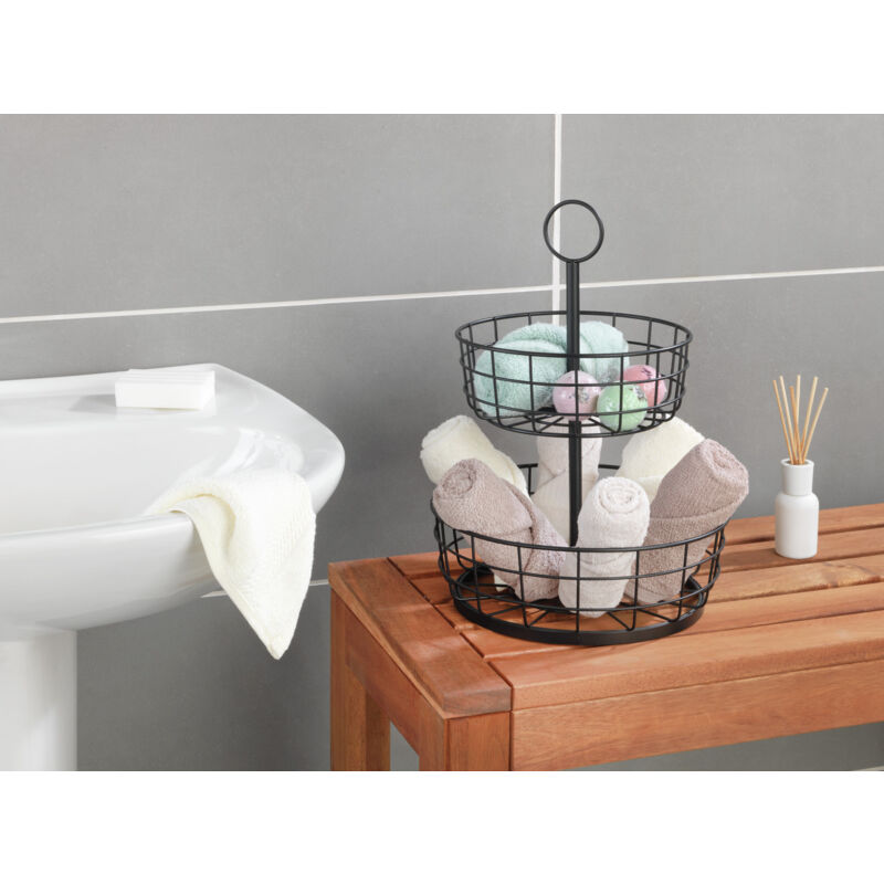 Corbeille à fruits 2 niveaux Wenko panier à fruits, panière décorative à poser sur le plan de travail ou à suspendre, style industriel, fer, 28 x 39