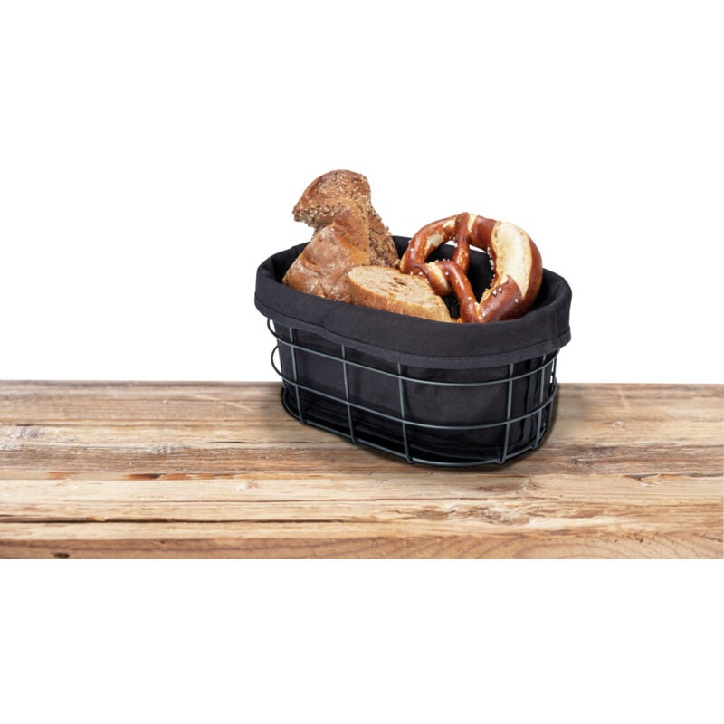 Corbeille à Pain Bela Black Outdoor Kitchen Wenko Panier à pains, croissants, Housse amovible et lavable, Métal thermolaqué et Coton, 27x17x11,5 cm,