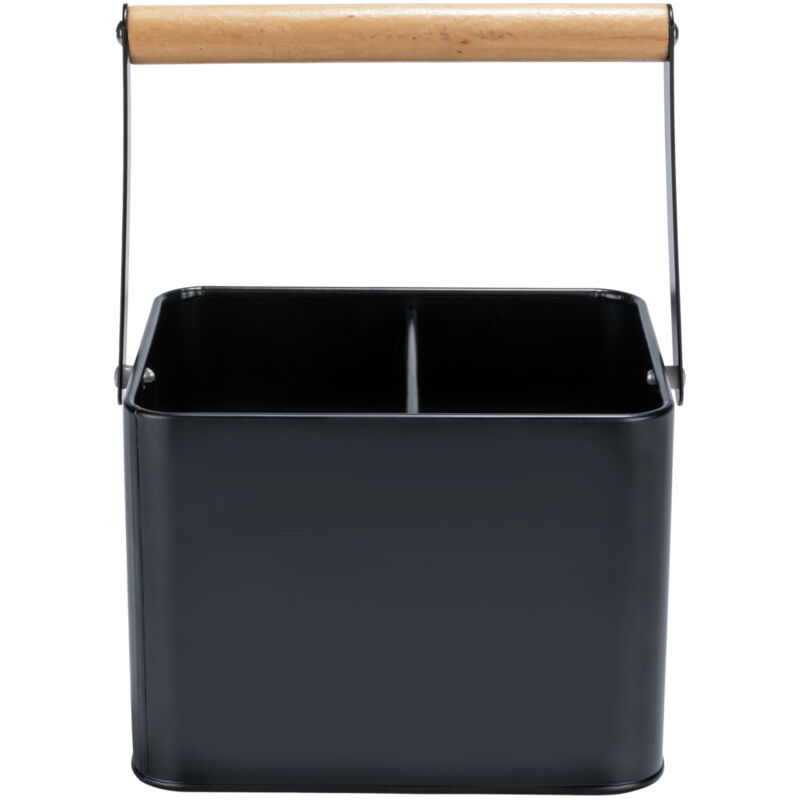 Corbeille à ustensiles Baco, accessoire Black Outdoor Kitchen, panier de transport robuste, métal thermolaqué noir, poignées flexibles en bois, pour