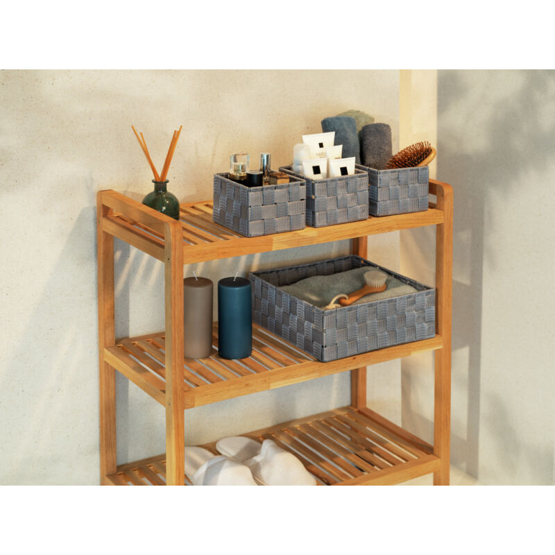 WENKO Corbeille de bain Adria grise, kit de 4, décorative pour le rangement et l'organisation aux dimensions S, M & L pour cuisine, salle de bain et