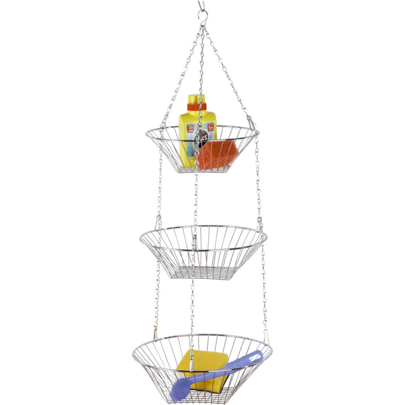 Corbeille de fruit à suspendre Trio, panier à fruit suspendu, 3 corbeilles, Métal, ø 28x77 cm, brillant - Wenko