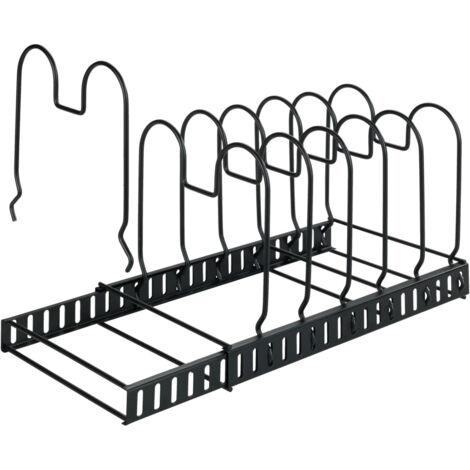 WENKO Deckel- und Pfannenhalter, ausziehbarer Geschirrständer für Deckel und Pfannen, Schwarz, pulverbeschichtetes Metall schwarz