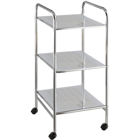 Wenko – Desserte de cuisine à roulettes avec 3 étagères – Acier chromé – Dimensions 32x71x36,5 cm – Chariot mobile pour salle de bain et cuisine