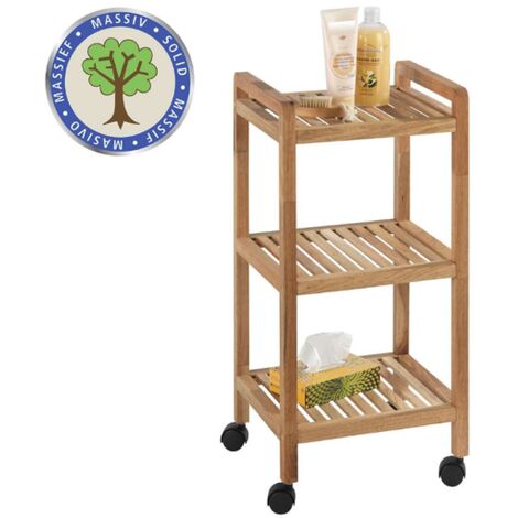 Wenko – Desserte de cuisine à roulettes en bois de noyer – 3 étagères – Dimensions 35x72x31cm – Finition vernie à l'huile de chêne
