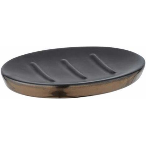 WENKO DIE BESSERE IDEE Brandol-Portasapone per Sapone, Ceramica, Nero, 10 x 1.5 x 12 cm