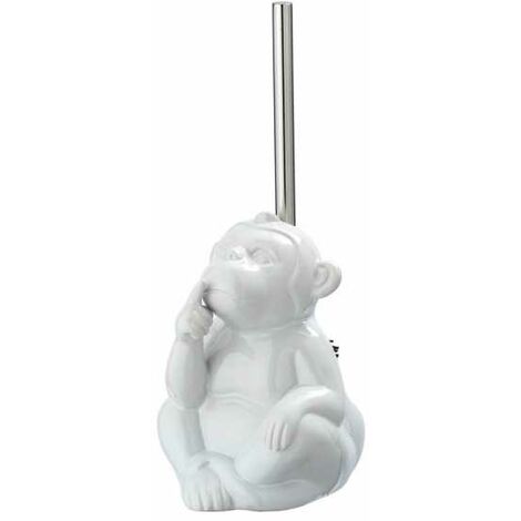 WENKO DIE BESSERE IDEE Monkey Quiet-Porta scopino per WC, Ceramica, Bianco, 15 x 69 x 20 cm