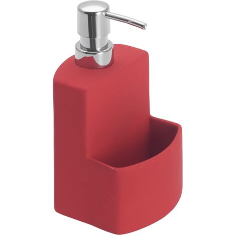 WENKO Dispenser di detersivo True Colours Festival, in ceramica di alta qualità con superficie soft-touch, con somparto per la spugna, capacità 380ml, 10x18x10cm, rosso