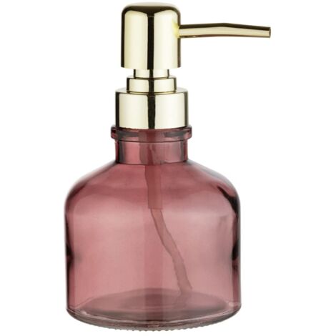 Wenko Dispenser per Sapone Atessa Rosa Antico, Raffinato Dispenser a Pompa in Vetro con Testa Della Pompa Dorata, Ricaricabile con Max. 200 Ml di Sapone Liquido, Ideale per Il Lavandino, Ø 8 X 14 Cm