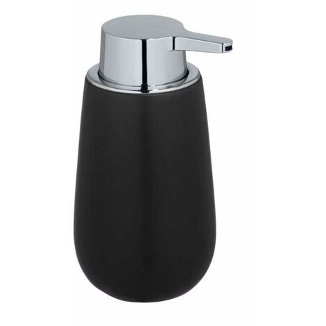 WENKO Dispenser per Sapone Liquido Badi, Capacità 320 ml, Ceramica, 9,5x16x8 cm, Nero Opaco