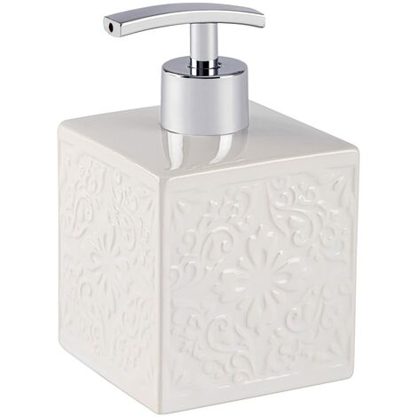 WENKO Dispenser sapone Cordoba bianco ceramica Capacità: 0.5 l, Ceramica, 8.5 x 13 x 8.5 cm, Bianco