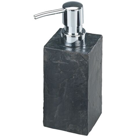 WENKO Dispenser sapone Slate Rock - finitura effetto ardesia Capacità: 0.25 l, Poliresina, 8.2 x 17 x 5.9 cm, Grigio antracite