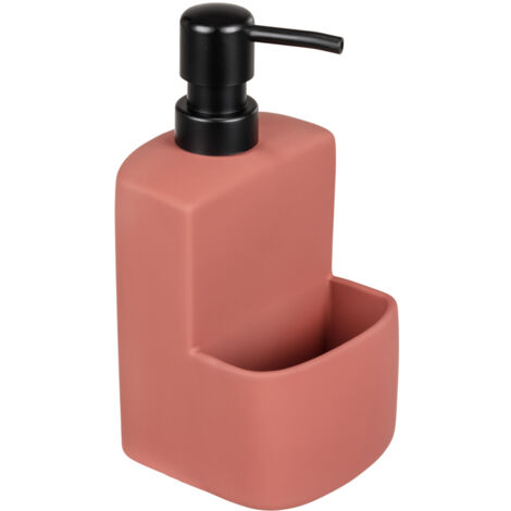 WENKO Distributeur de liquide vaisselle Festival Siena, distributeur de savon, céramique haut de gamme à surface douce avec compartiment à éponge, volume 380 ml, 10 x 18 x 10 cm, pierre noire