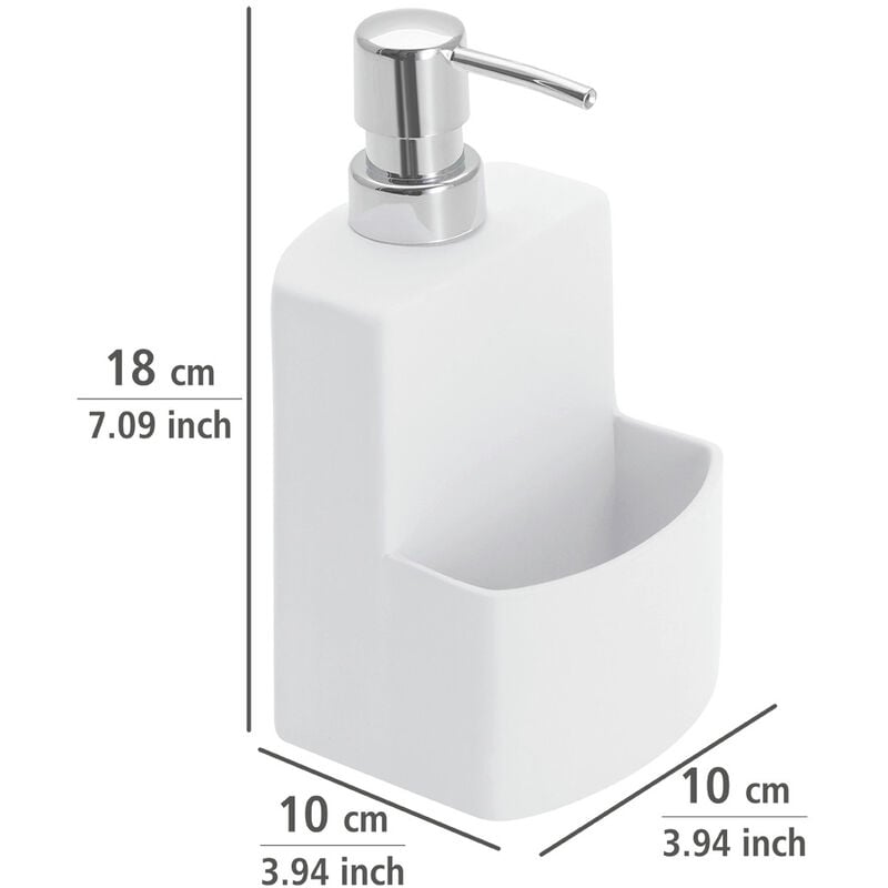 Wenko - Distributeur liquide vaisselle, distributeur liquide vaisselle porte éponge, Festival, capacité de 380 ml, Céramique, 10x18x10 cm, blanc