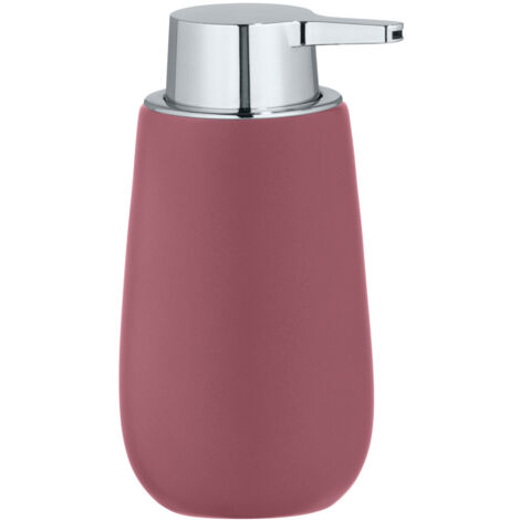 WENKO Distributeur de savon Badi, distributeur de savon liquide rechargeable, capacité 300 ml, céramique haute qualité à surface mate, pompe en plastique robuste, 9,5x16x8 cm, rose ancien