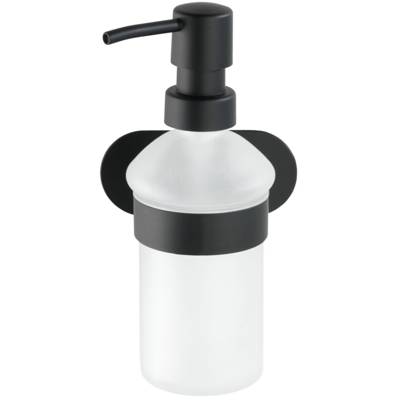 Distributeur de savon liquide mural Orea Black, porte savon liquide mural fixation sans perçage Turbo-Loc®, acier inoxydable - verre , 10x16,5x10,5