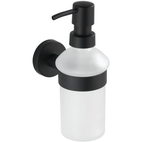 Wenko – Distributeur de savon mural noir en acier inoxydable mat – Capacité 200 ml – Fixation murale avec vis ou sans perçage