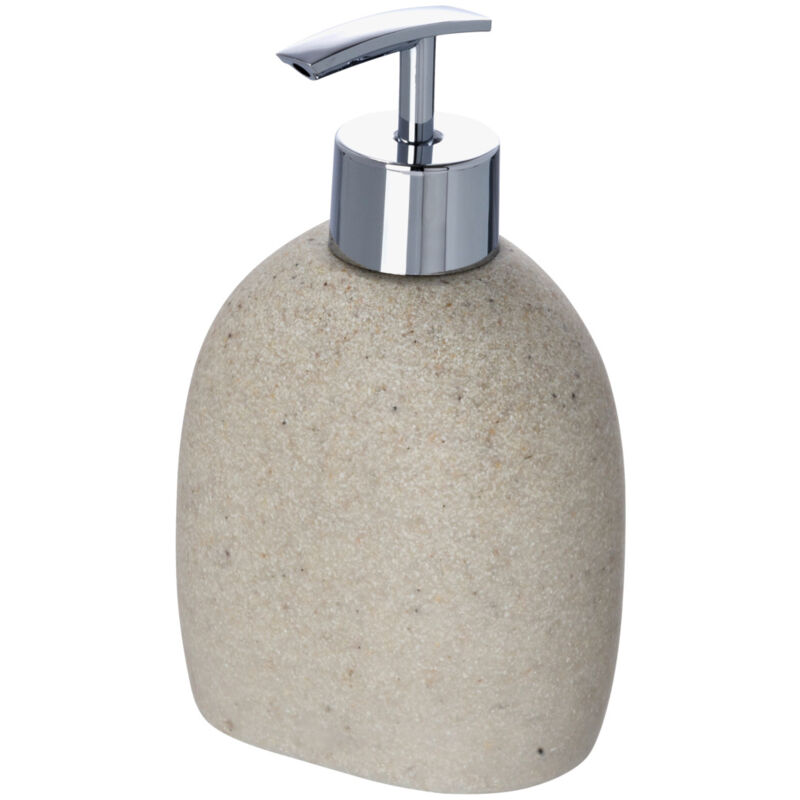 WENKO Distributeur Savon Liquide, Puro, Capacité 295 ml, Polyrésine effet sable, 9,4x15,2x6,5 cm, beige