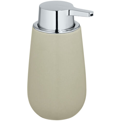 WENKO Distributeur Savon Liquide Badi, Capacité 320 ml, céramique, 9,5x16x8 cm, beige mat
