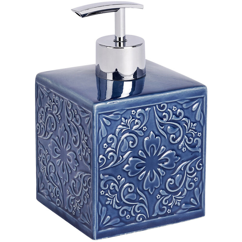 Wenko – Distributeur de savon céramique blanc 500 ml – Application rapide – Design élégant avec ornement floral – Pour salle de bain moderne