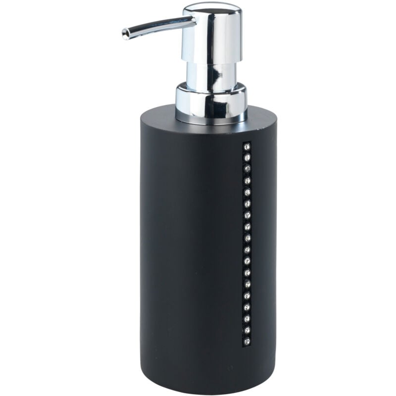 Distributeur Savon Liquide Diamond, rechageable capacité 270 ml, Polyrésine avec strass, 8,4x17,9x6,4 cm, noir - chromé - Wenko